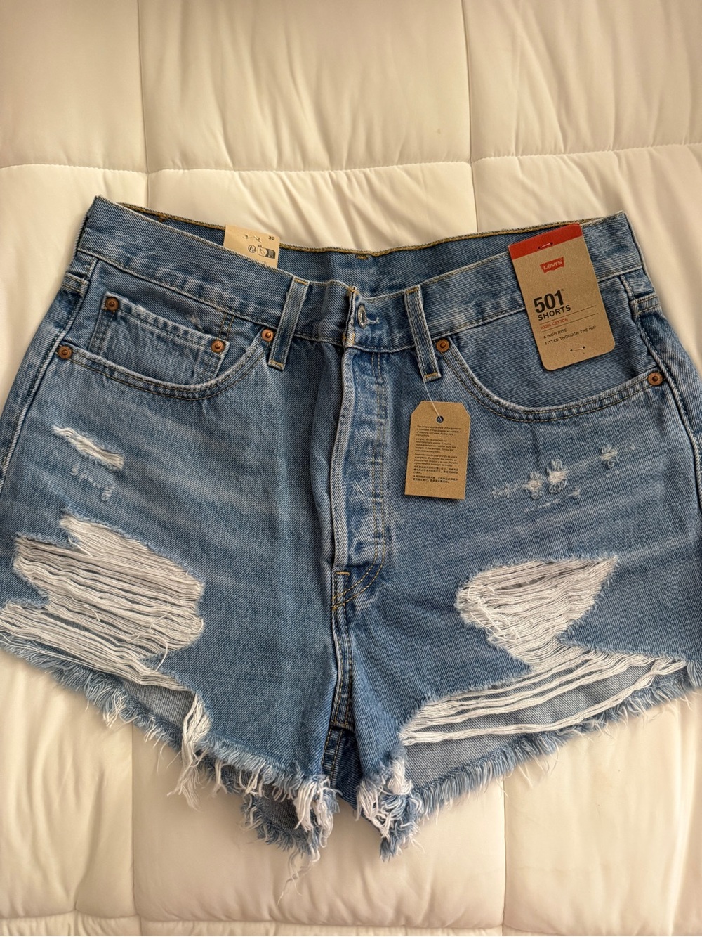 Levi's Light Blue High-Waist Distressed Denim Shorts